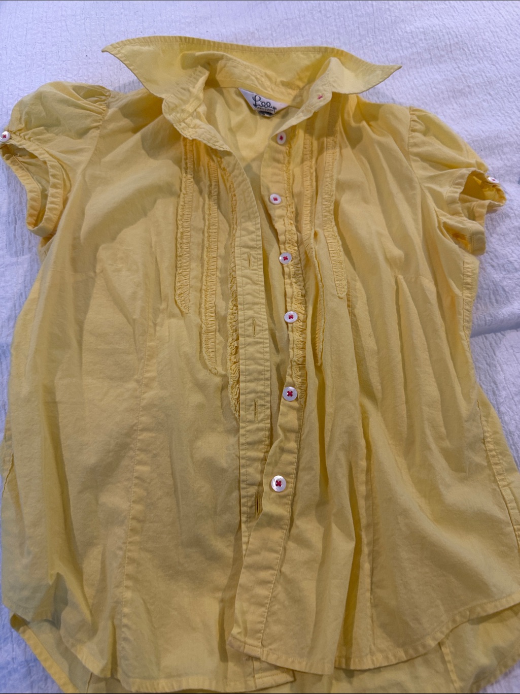 Lilly Pulitzer Yellow Cotton Ruffle-Front Short Sleeve Blouse